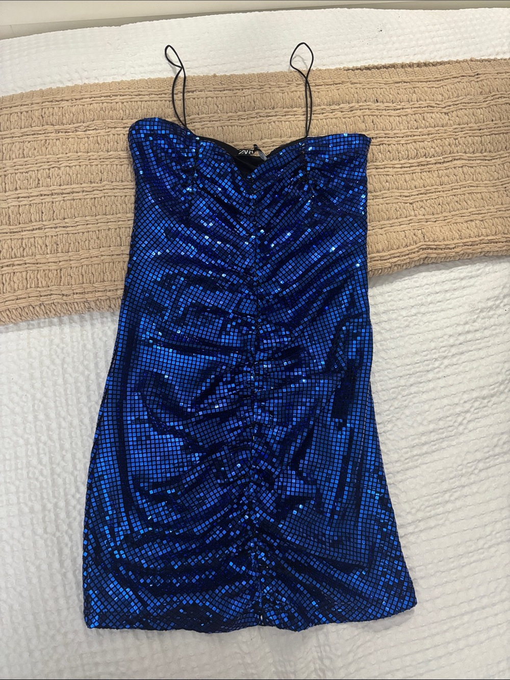 Zara Electric Blue Sequin Ruched Mini Dress